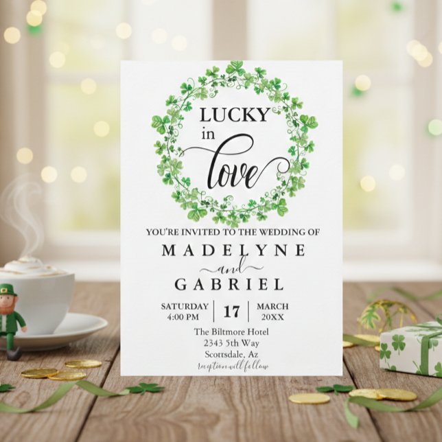 Invitation Lucky in Love Mariage St. Patrick's Day Clover (Créateur téléchargé)
