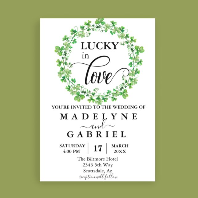 Invitation Lucky in Love Mariage St. Patrick's Day Clover (Créateur téléchargé)