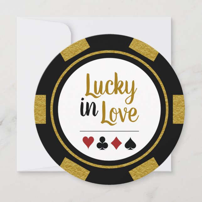 Invitation Lucky In Love Poker Chip Black Gold Vegas Mariage (Devant)