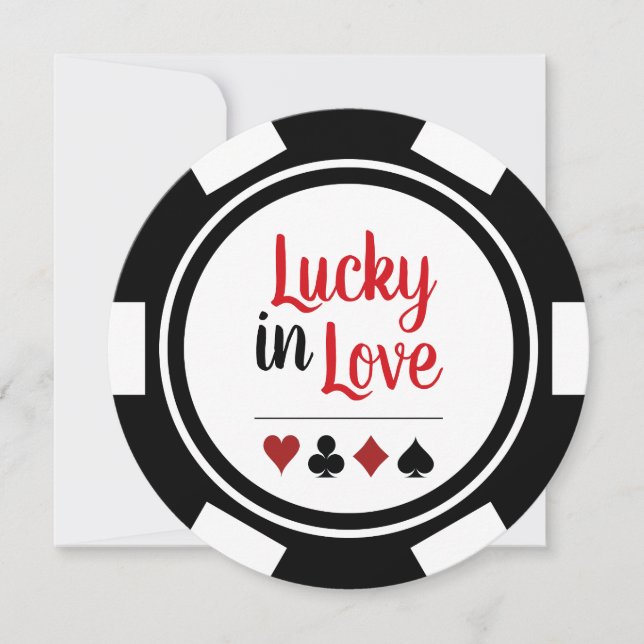 Invitation Lucky In Love Poker Chip Mariage noir blanc (Devant)