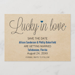 Invitation Lucky in Love Save the Date, Bleu