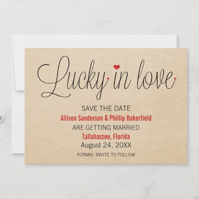 Invitation Lucky in Love Save the Date, Rouge (Devant)