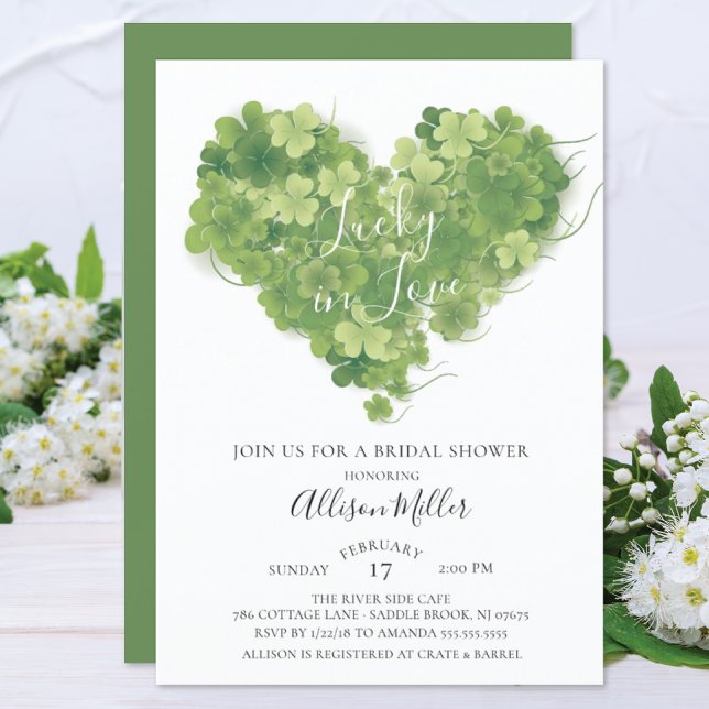 Invitation Lucky in Love Shamrock Fête des mariées de coeur (Créateur téléchargé)