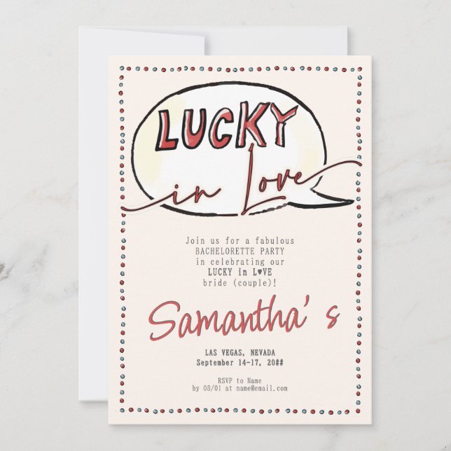 Invitation Lucky In Love Vegas Casino Moderne Bachelorette (Devant)