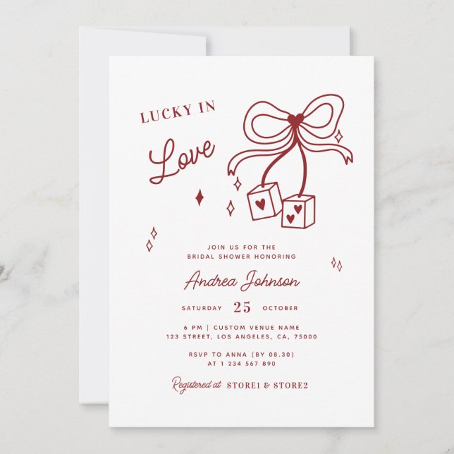 Invitation Lucky in Love Vegas Dice Casino Bow Fête des marié (Devant)