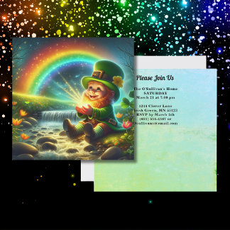 Invitation Lucky Leprechaun Gold Rainbow St Patrick Carré