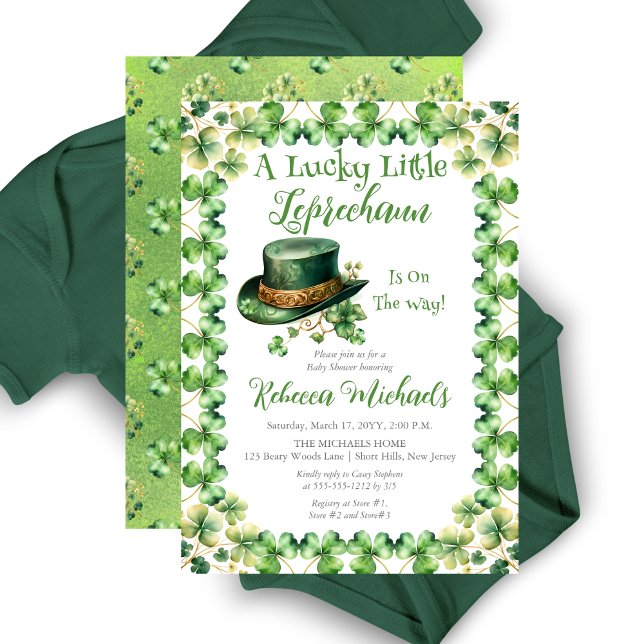 Invitation Lucky Little Leprechaun Baby shower St. Patrick ("A Lucky Little Leprechaun" St. Patrick's Day-Themed Baby Shower Invitation - Leprechaun's Hat)