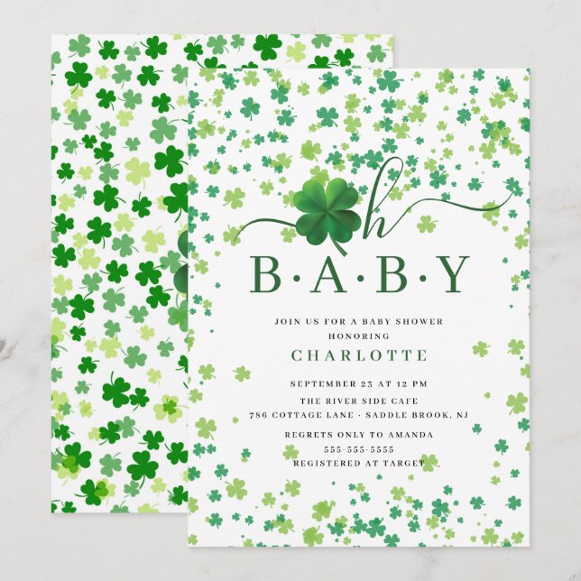 Invitation Lucky Little One Baby shower (Devant / Derrière)