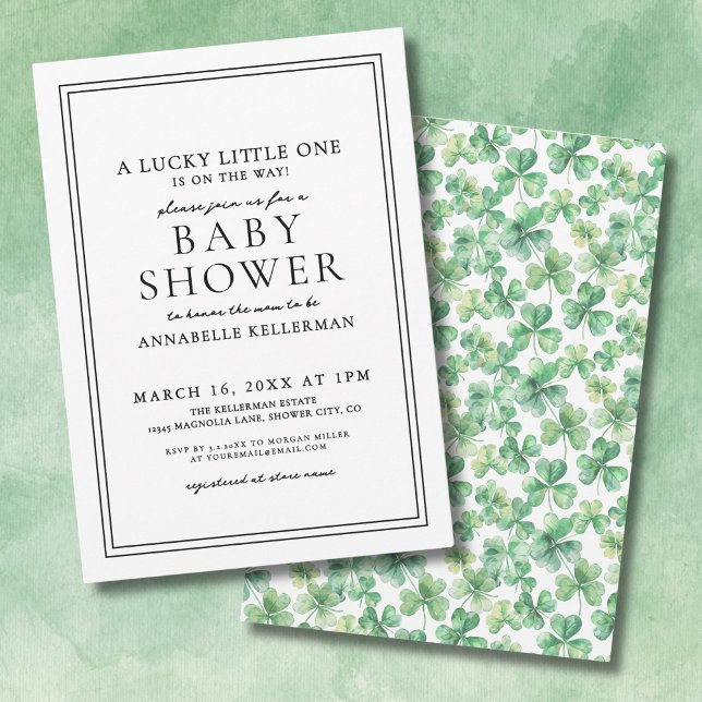Invitation Lucky Little One Green Shamrock Baby shower de fer (Lucky Little One Green Shamrock Clover Baby Shower Invitation)