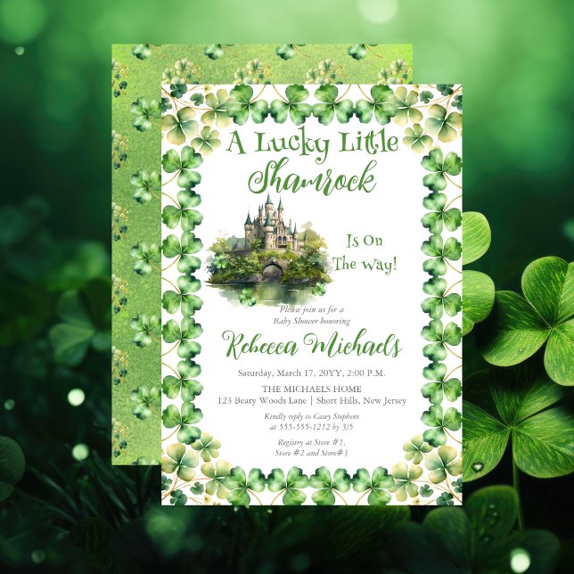 Invitation Lucky Little Shamrock St. Patrick's Baby shower ("A Lucky Little Shamrock" St. Patrick's Day-Themed Baby Shower Invite - Irish Castle)