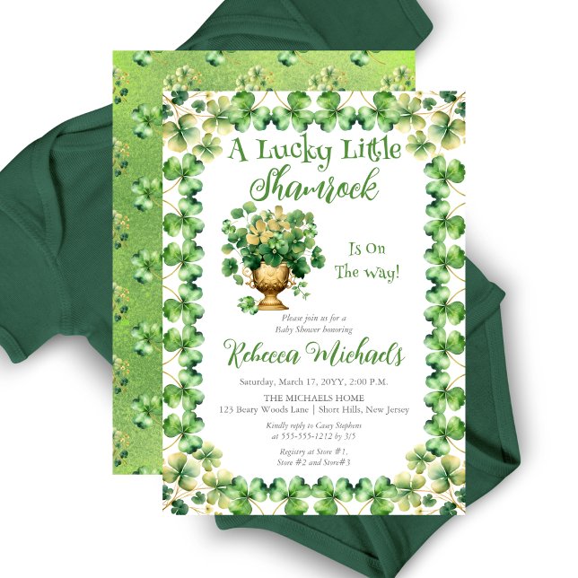Invitation Lucky Little Shamrock St. Patrick's Baby shower ("A Lucky Little Shamrock" St. Patrick's Day-Themed Baby Shower Invite -Gold Pot with Shamrocks )