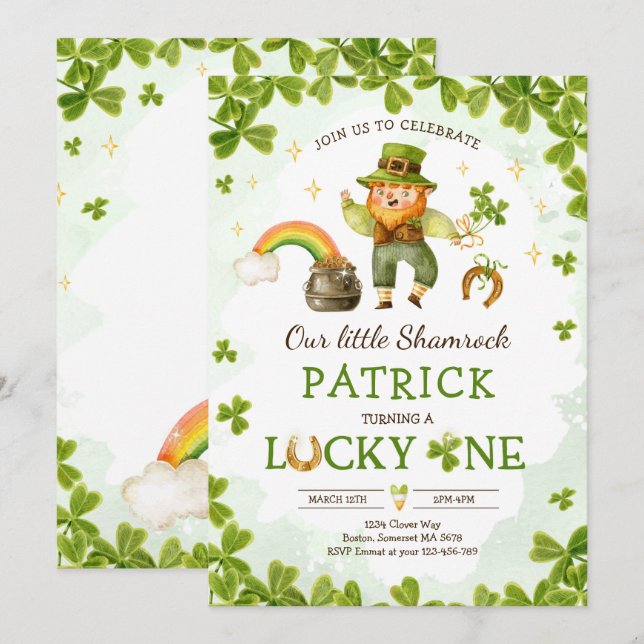 Invitation Lucky One Birthday St Patrick 1st Birthday Party (Devant / Derrière)
