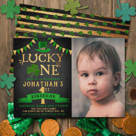 Invitation Lucky One Chalkboard Photo 1er Anniversaire Invita