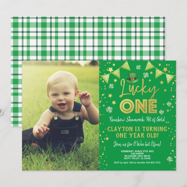 Invitation Lucky One First Birthday St Patrick's Day Photo (Devant / Derrière)