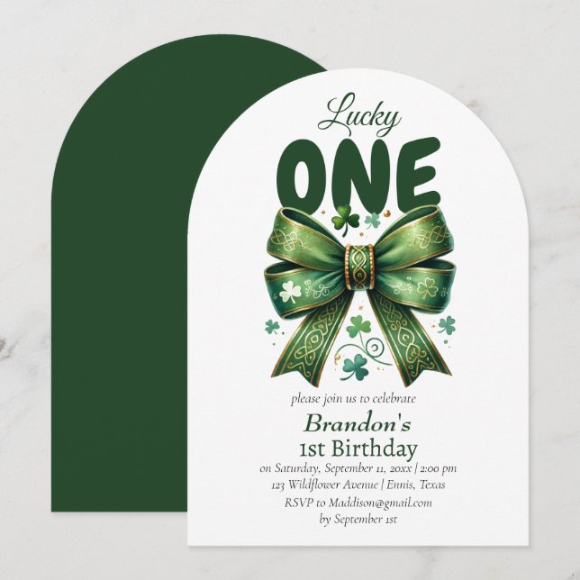 Invitation Lucky One Jour de la Saint Patrick 1er anniversair (Devant / Derrière)
