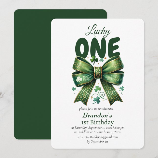 Invitation Lucky One Jour de la Saint Patrick 1er anniversair (Devant / Derrière)