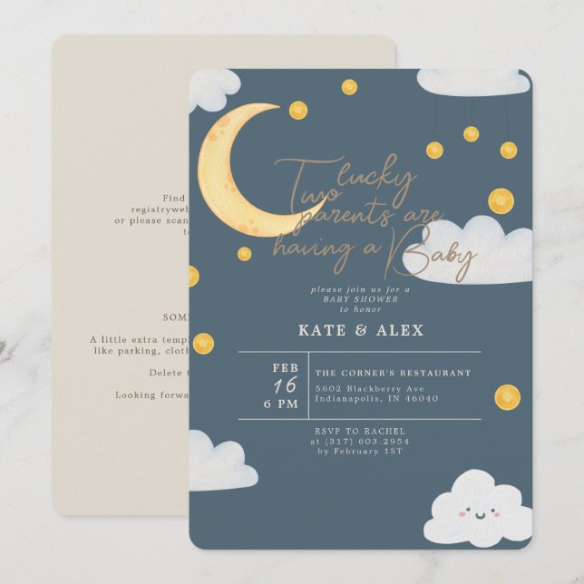 Invitation Lucky St Patrick's Boy Blue Baby shower (Devant / Derrière)
