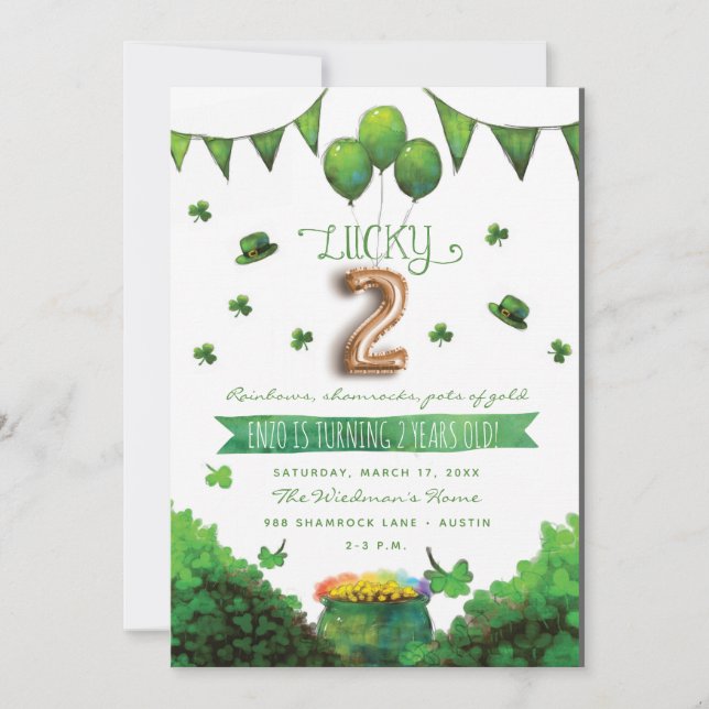 Invitation Lucky Two Patrick's Day Anniversaire Fête Invitati (Devant)
