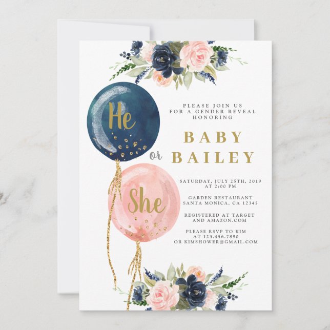 Invitation Lui ou Elle Balloons Genre Reveillez l'invitation (Devant)