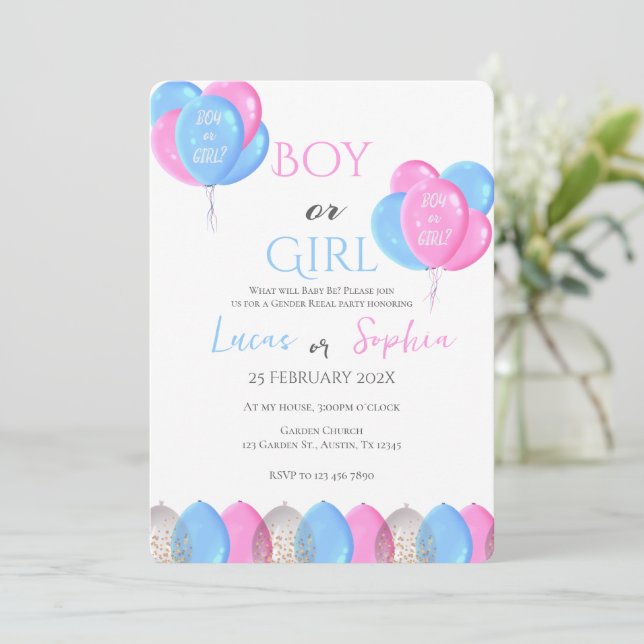 Invitation Lui ou elle Bleu ou rose Genre Reveillez Invitatio (Debout devant)