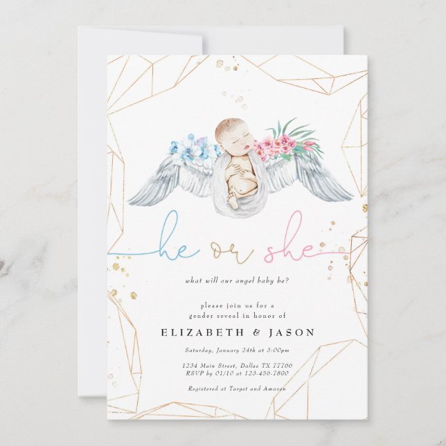 Invitation Lui ou elle Blue Rose Angel Parties scintillant Ge (Devant)