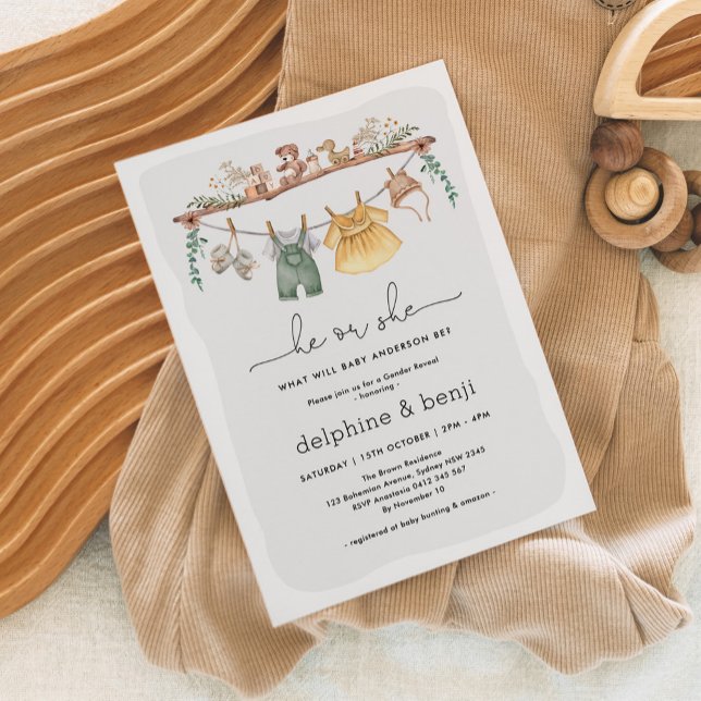 Invitation Lui ou Elle Boho Moderne Genre Révéler Douche (Créateur téléchargé)