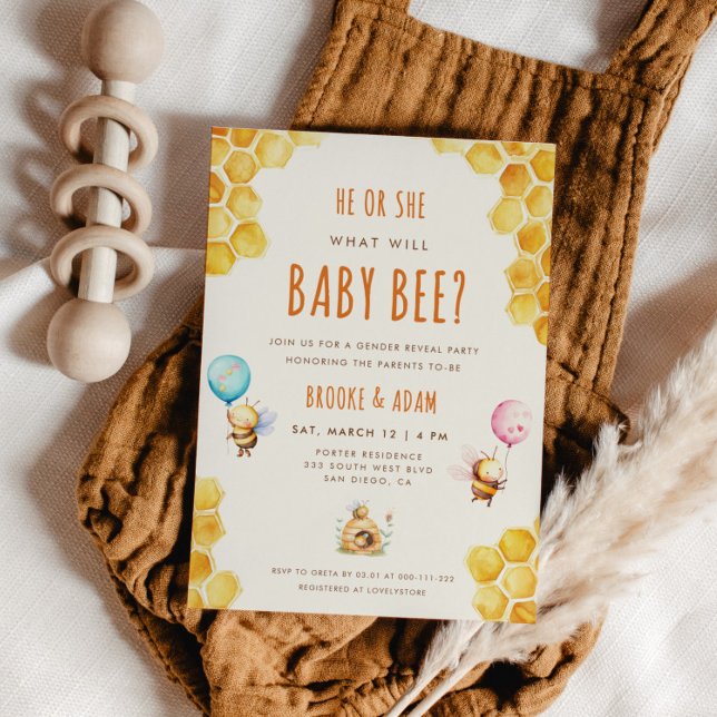 Invitation Lui ou elle ce qui va bébé Bee Genre Reveal Party (Créateur téléchargé)