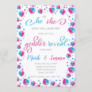 Invitation Lui ou elle Fête de révélation de genre