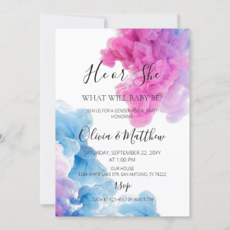 Invitation Lui ou Elle Fumée rose bleue Genre révéler Invitat