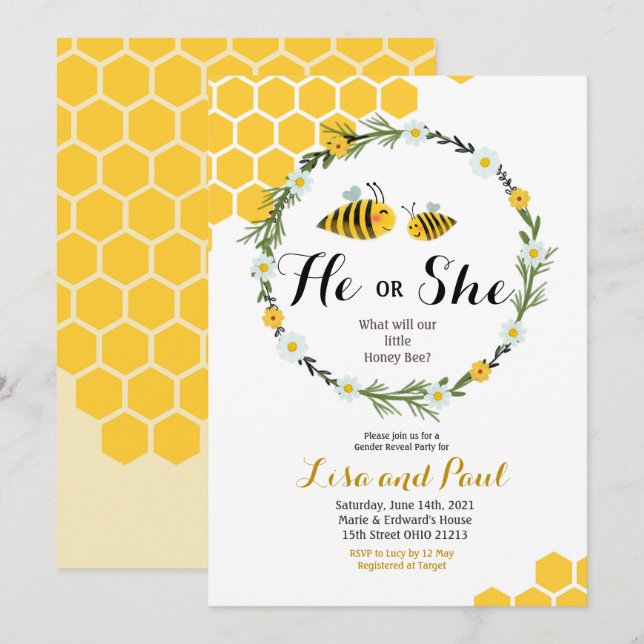 Invitation Lui ou elle genre d'abeille indiquent l'invitation (Devant / Derrière)