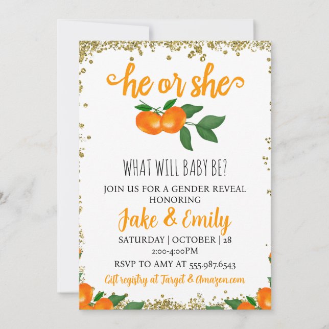 Invitation Lui ou elle Little Cutie Baby shower de révélation (Devant)