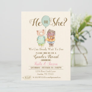 Invitation Lui ou elle Ours Genre Révéler Aquarelle Mignonne 