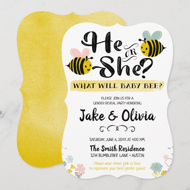 Invitation Lui ou elle Sexe Révèle Bee Baby Bumblebee (Devant / Derrière)