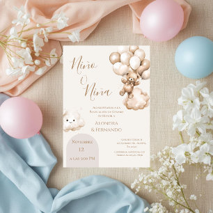 Invitation Lui ou elle Teddy Bear avec des ballons Révélation