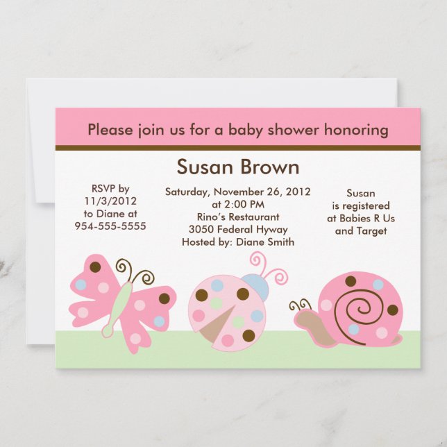 Invitation Lullabe de coccinelle/Baby shower papillon Invitat (Devant)