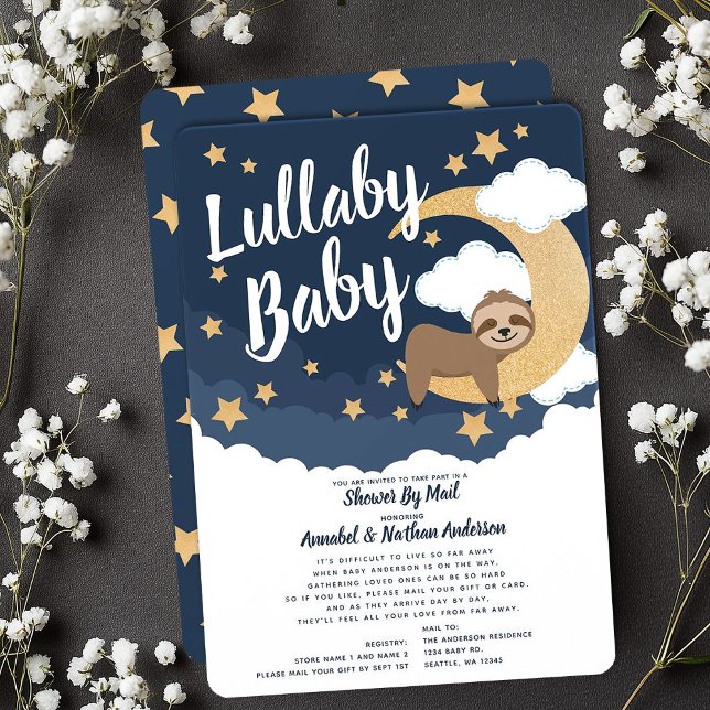 Invitation Lullaby Baby Sloth Moon Baby shower par courrier (Créateur téléchargé)