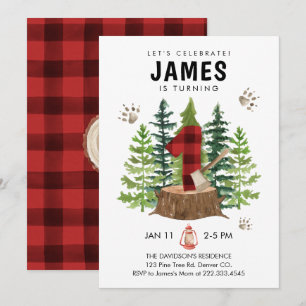 Invitation Lumberjack 1er anniversaire Buffalo Plaid Invitati