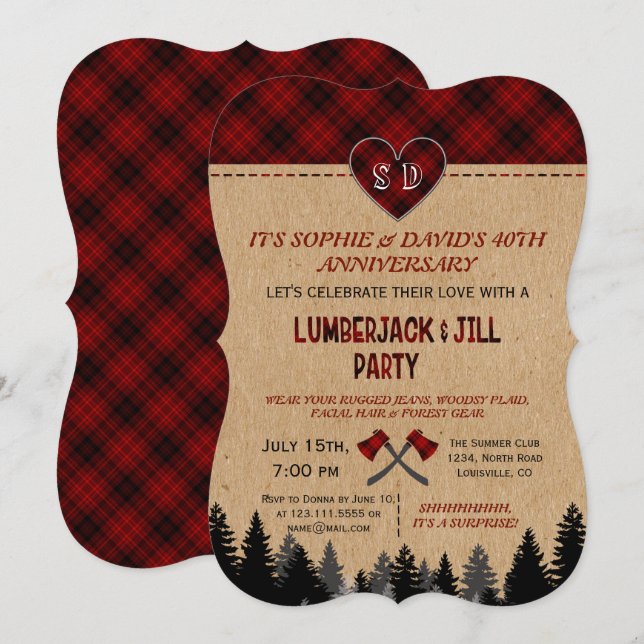 Invitation LumberJack et Jill Mariage 40e Anniversaire (Devant / Derrière)