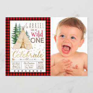 Invitation Lumberjack Wild One Tribal TeePee Premier annivers