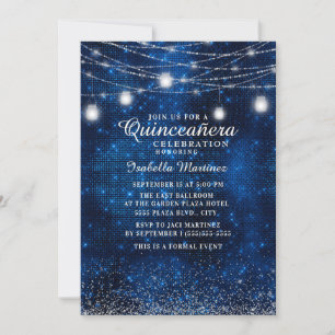 Invitation Lumière à scintillement argentée et bleue marine p