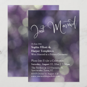 Invitation Lumière Bokeh Violette & Typographie "Juste Mariés