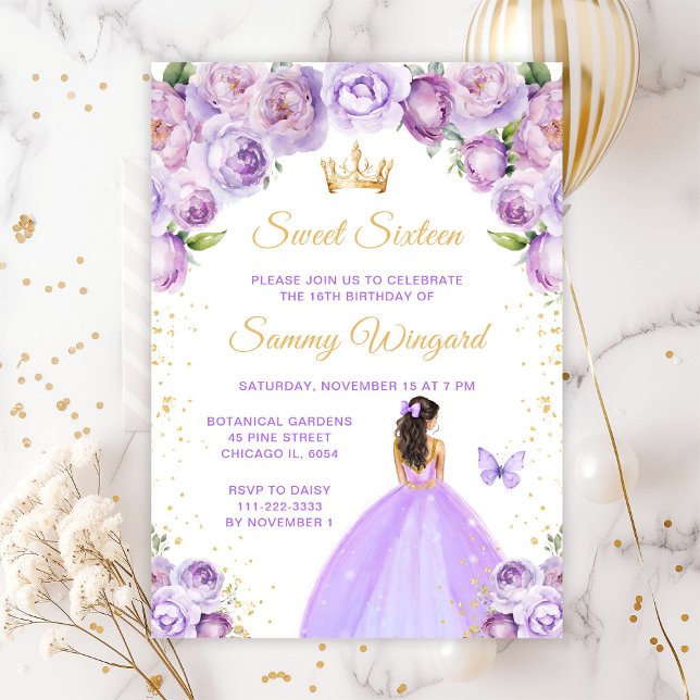 Invitation Lumière Brunette Cheveux Princesse Sweet sixteen (Créateur téléchargé)
