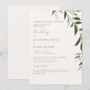 Invitation Lumière Champagne Verdure Or Texte Mariage