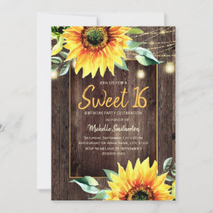 Invitation Lumière de chaîne de tournesol rustique Sweet 16 A