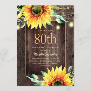 Invitation Lumière de corde de tournesol rustique 80e anniver