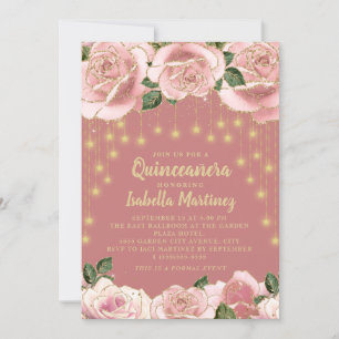Invitation Lumière en fil d'or rose étoile Quinceañera Photo