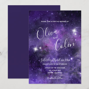 Invitation Lumière étoile, violet, Mariage blanc