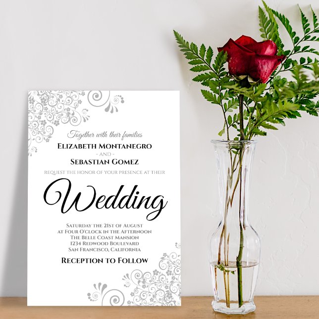 Invitation Lumière Gris Floral Filigree Élégant Mariage chic (Créateur téléchargé)