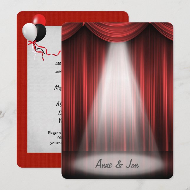 Invitation Lumière rouge du rideau pour Mariage (Devant / Derrière)