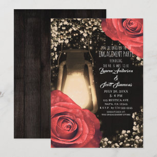 Invitation Lumière Rustique Lanterne Roses Rouges Fête de Fia